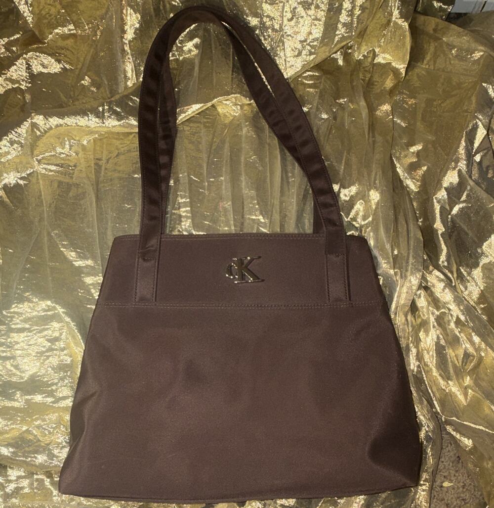 Calvin Klein Brown Medium Shoulder Bag CK Logo Zip/Snap Closure Inner Pockets
